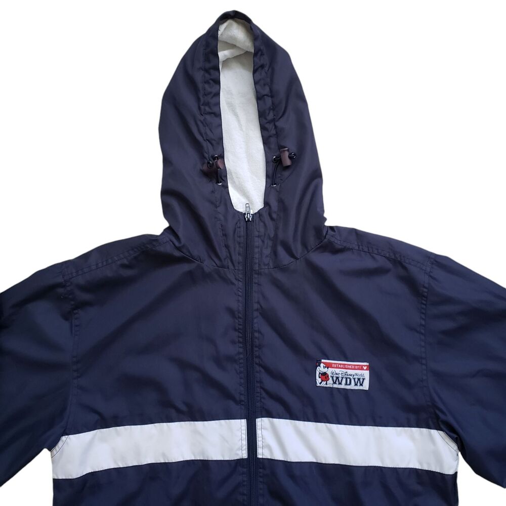 Vintage Walt Disney World Windbreaker Jacket Small Blue Full Zip Hooded Lined - Picture 4 of 12